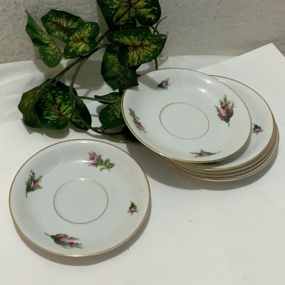 Set of 6 Vintage KYOTO China ROSEVERTE 7312 Saucers Pink Roses Gold Japan K1 - Picture 1 of 7